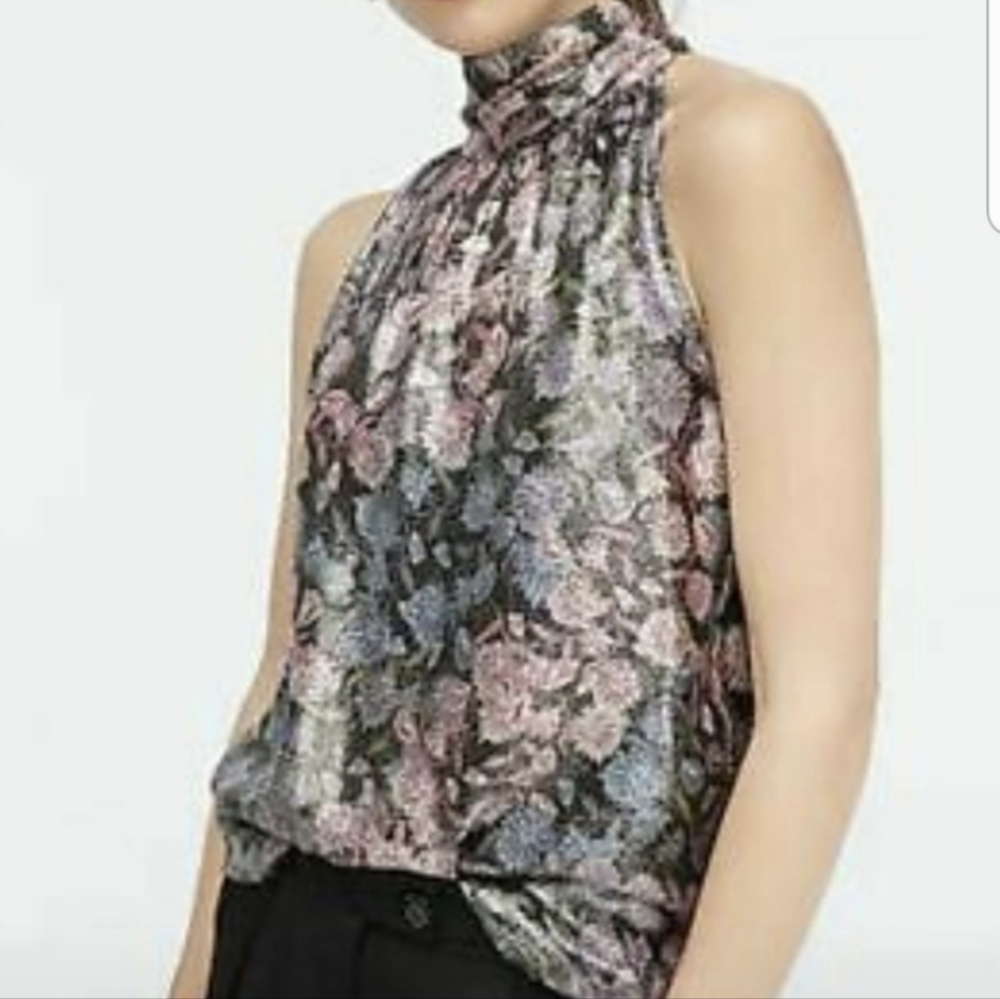 J. Crew Collection floral print shimmer tie neck top medium new